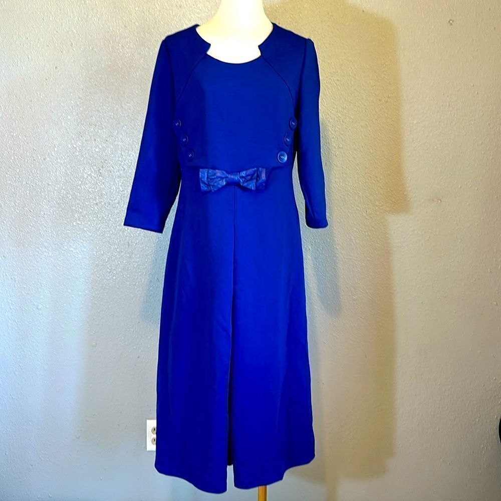 Terramina women’s royal blue 3/4 sleeve church dress with bow size 8